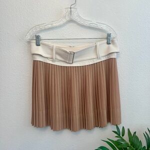 A.L.C. Pleated Mini Skirt Tan and White Designer Japanese